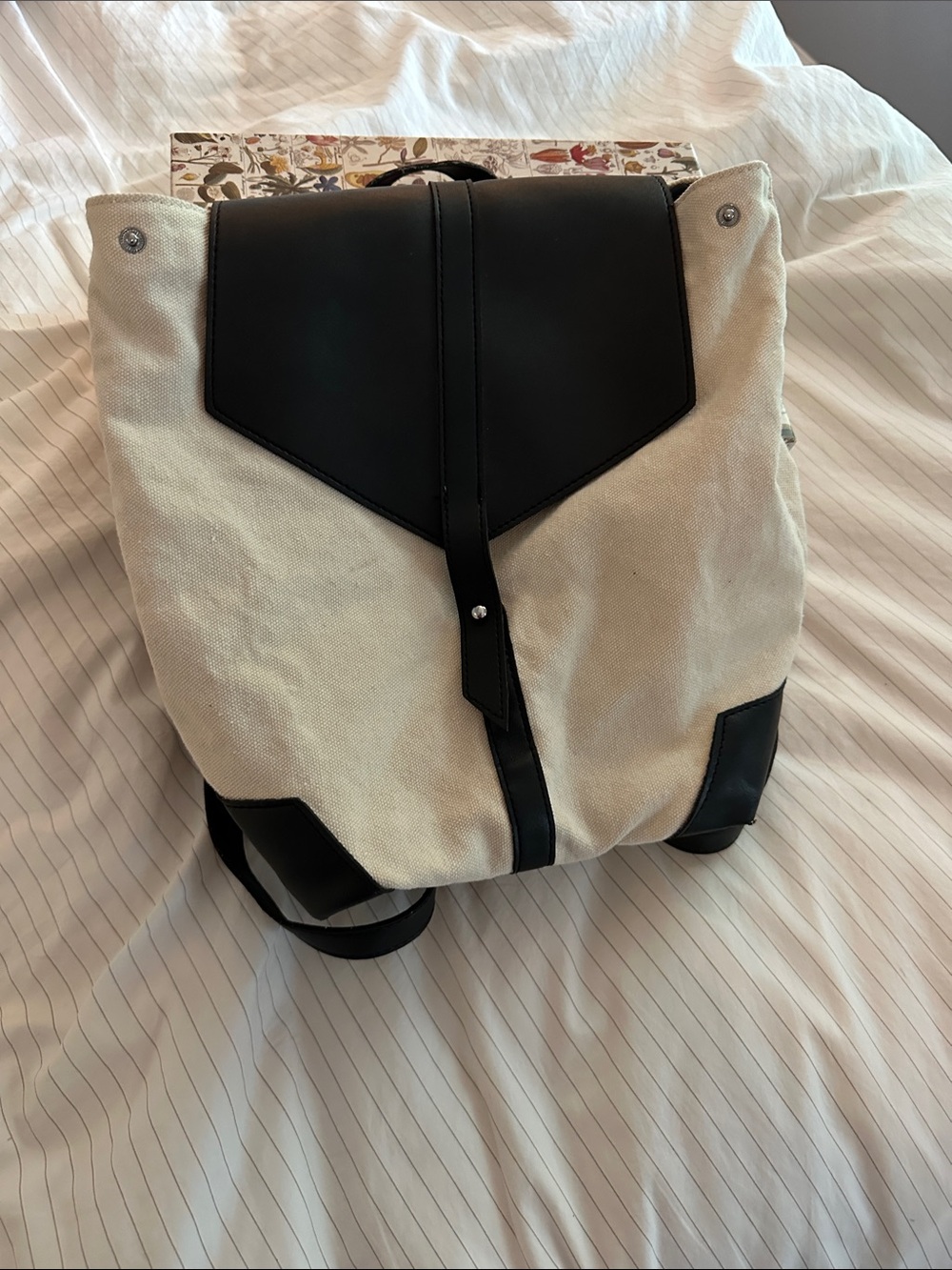 Deux Lux - Canvas and Black Faux Leather Demi Backpack